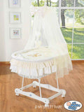 Moses Basket/Wicker drape crib- Bear with bow cream
