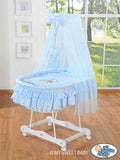 Moses Basket/Wicker drape crib- Bear with bow blue
