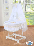 Moses Basket/Wicker drape crib- Bear with bow white