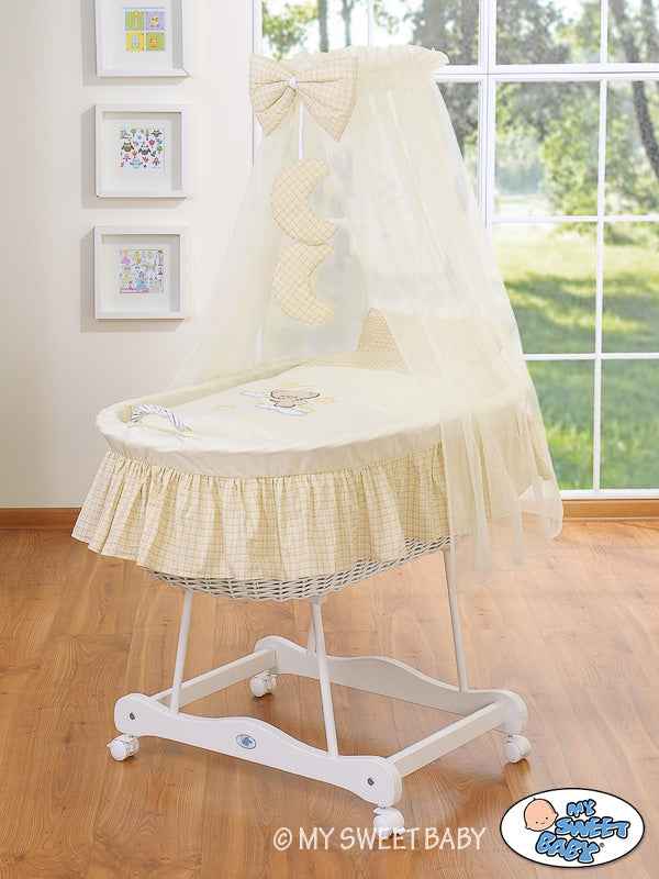 Moses Basket Wicker drape crib Good night - white + cream bedding