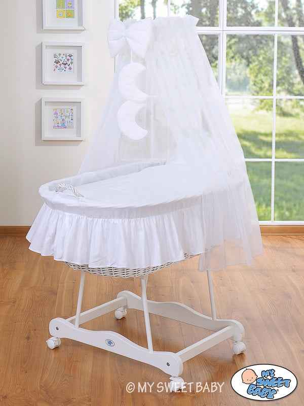 Moses Basket Wicker drape crib Good night - white + white bedding