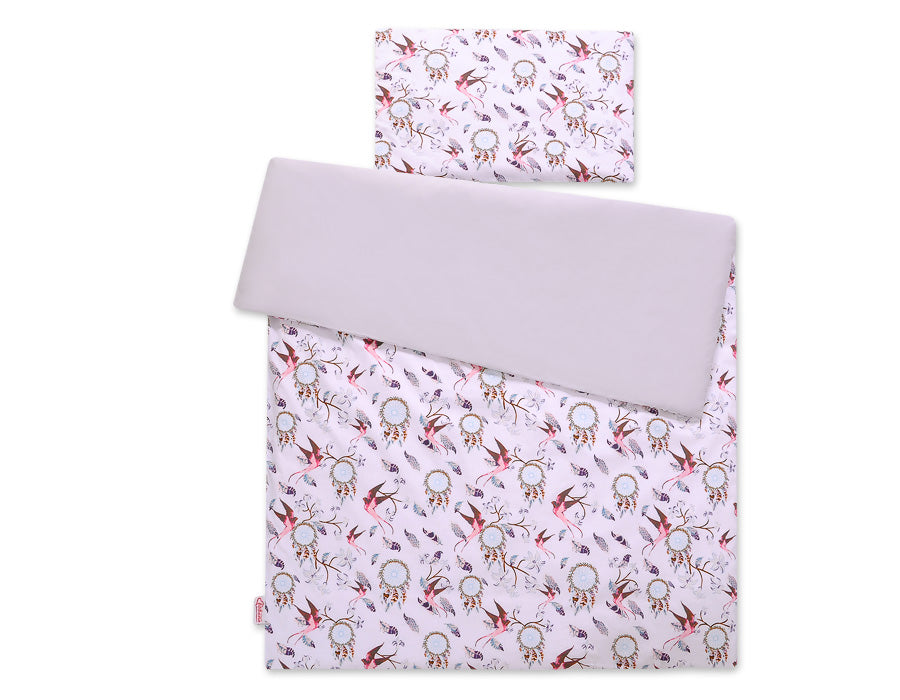 Baby cotton bedding set 2-pcs 120x90 cm- swallows pink