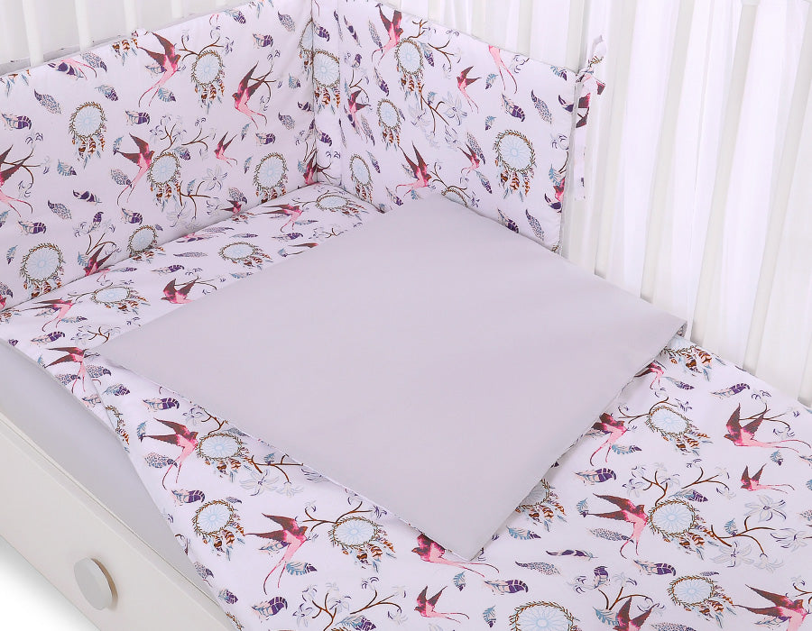 Baby cotton bedding set 2-pcs 120x90 cm- swallows pink