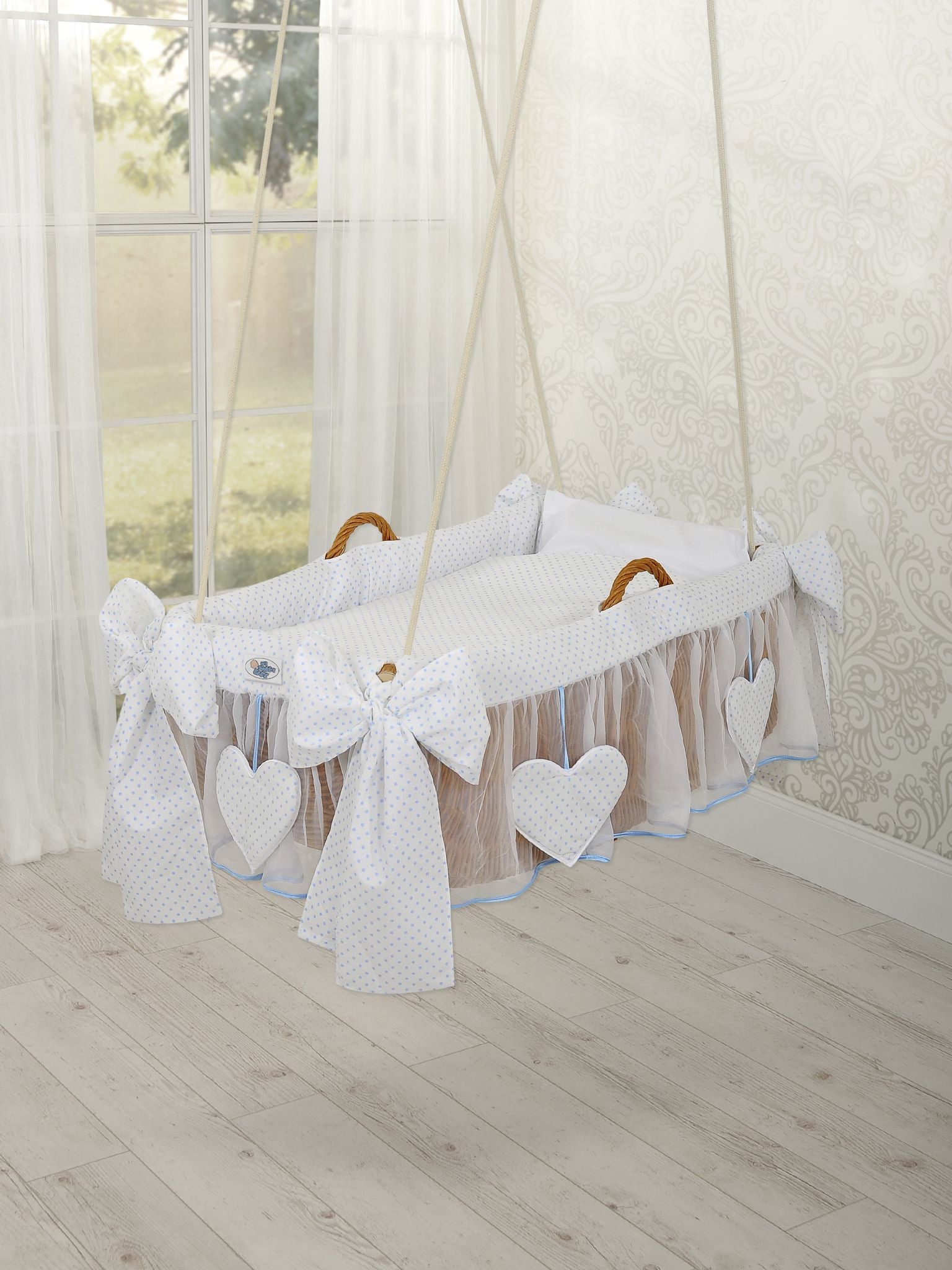 Moses Basket Hanging crib - Blue dots