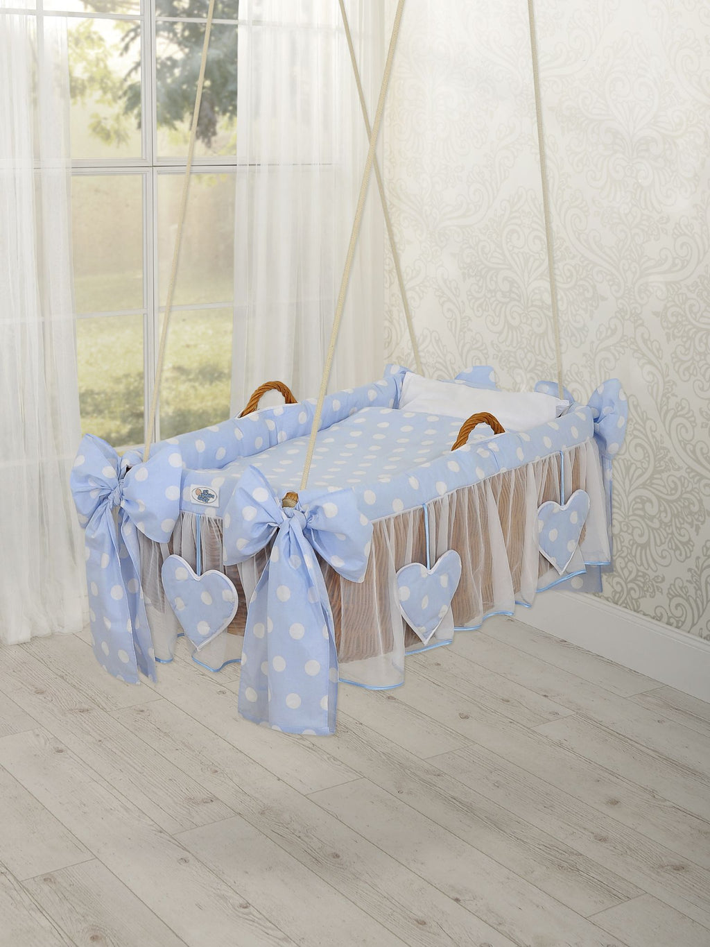 Moses Basket Hanging crib - Light blue dots