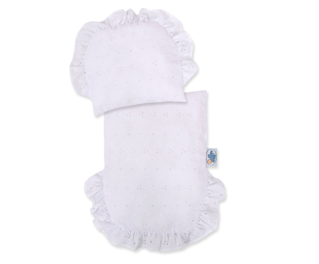 Wicker doll pushchair with bedding and soft padding AURORA - white
