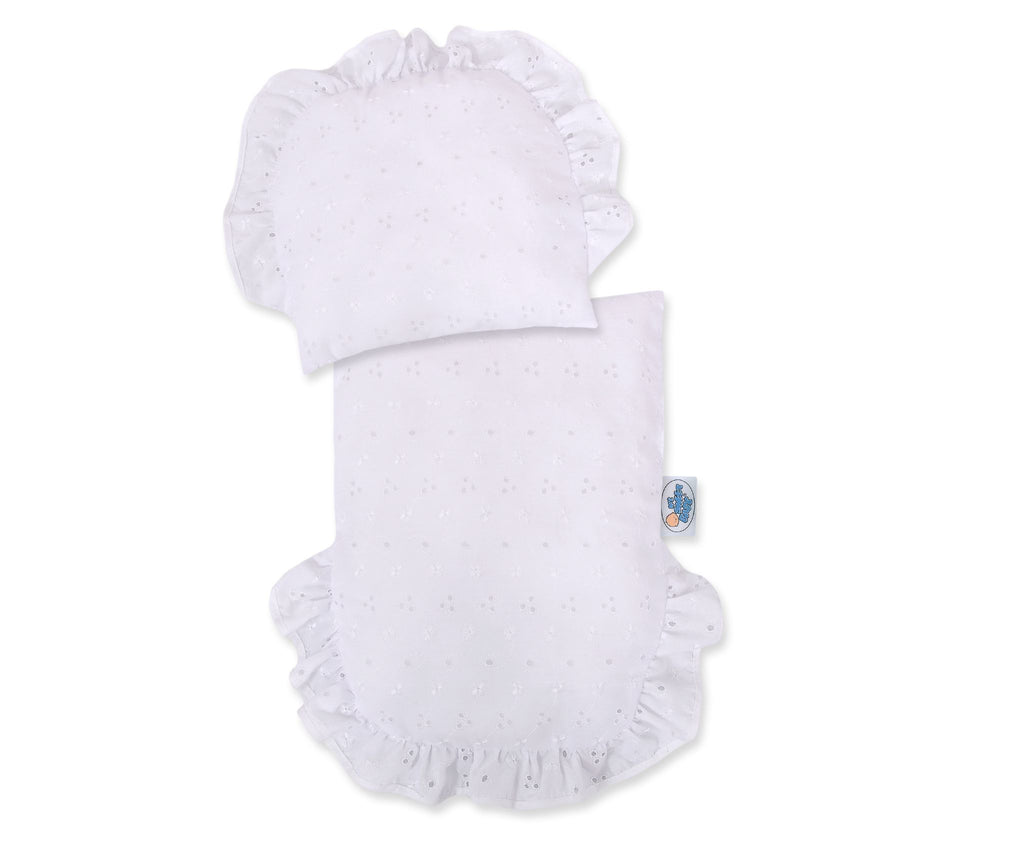 Wicker doll pushchair with white bedding and soft padding AURORA - natural