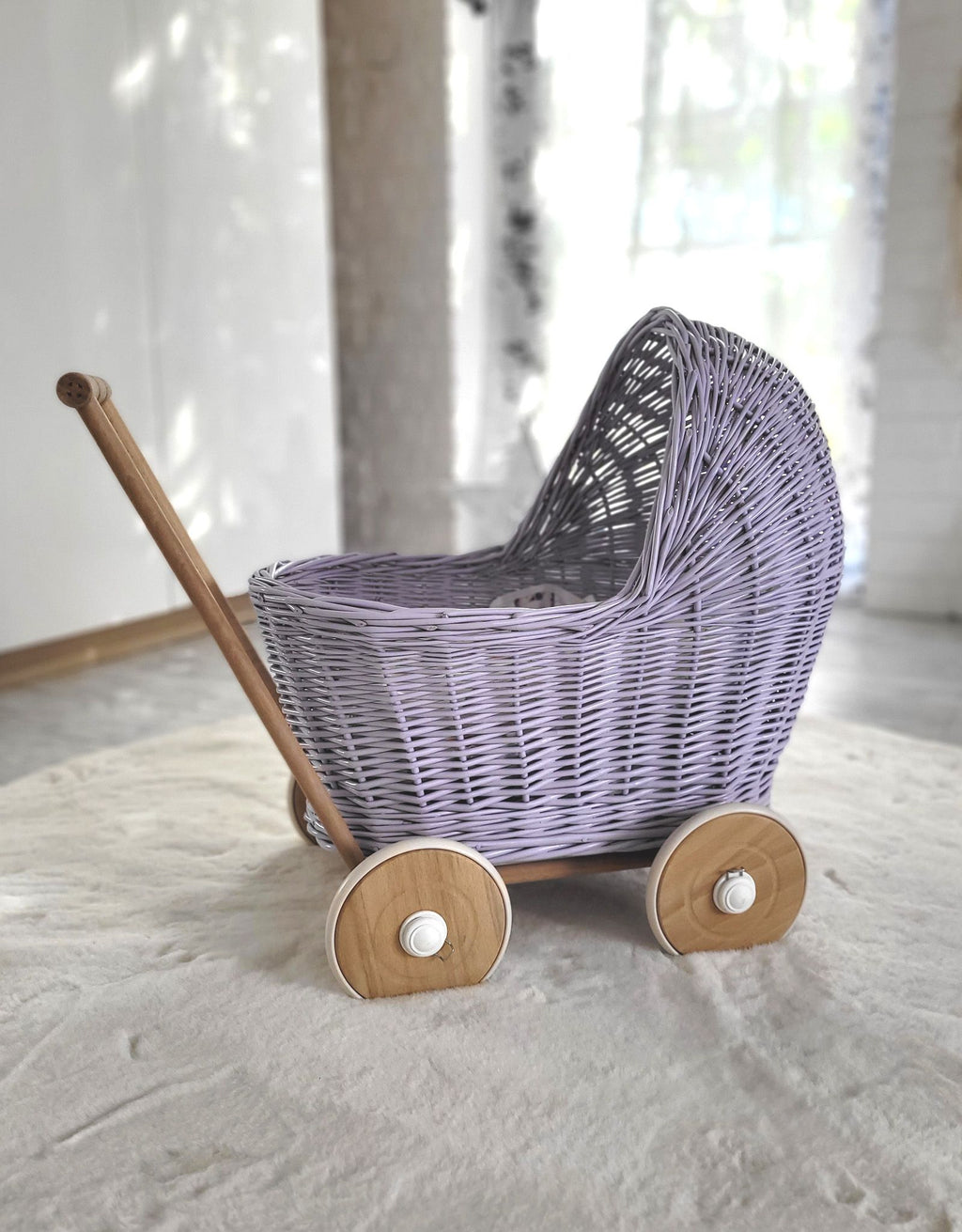 Wicker doll pushchair - purple