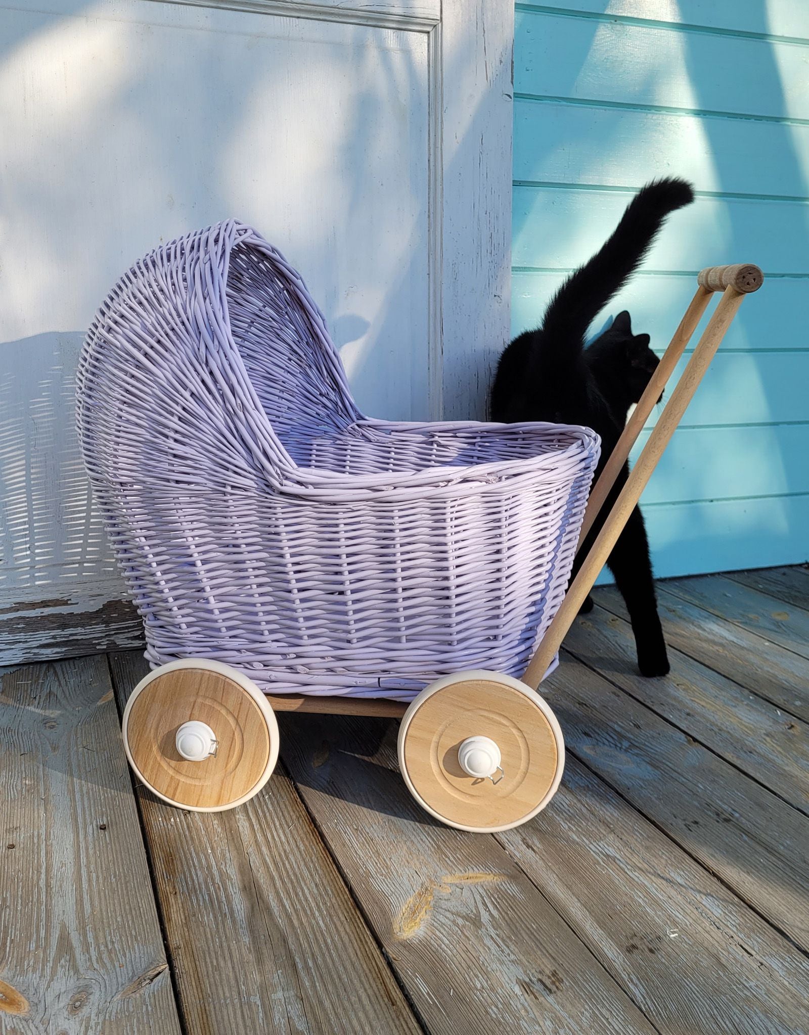 Wicker doll pushchair - purple