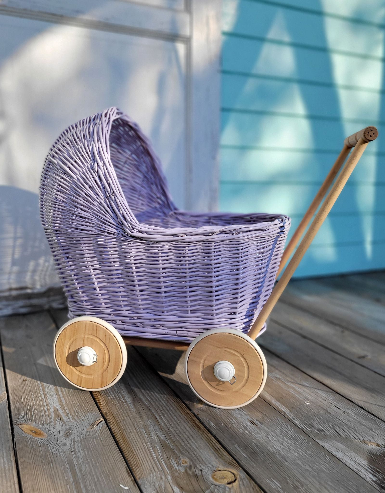 Wicker doll pushchair - purple