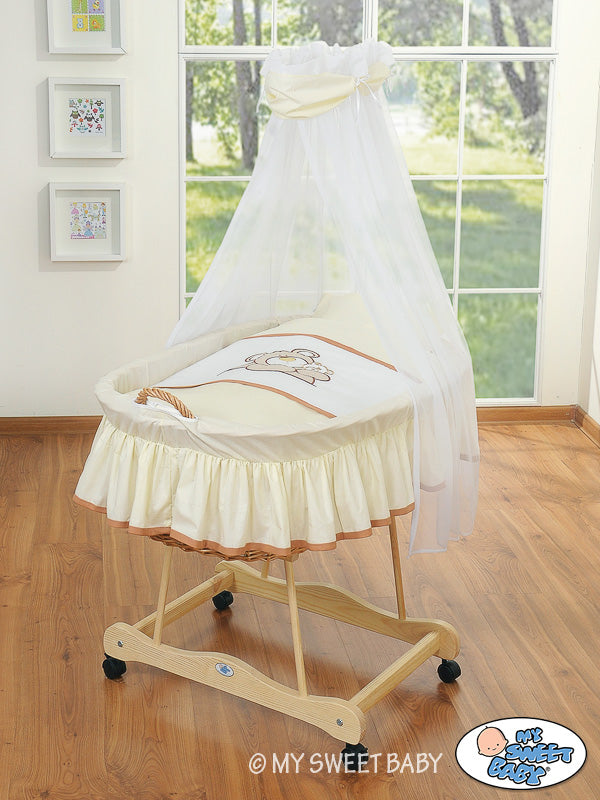 Moses Basket/Wicker drape crib- Teddy Bear Barnaba cream