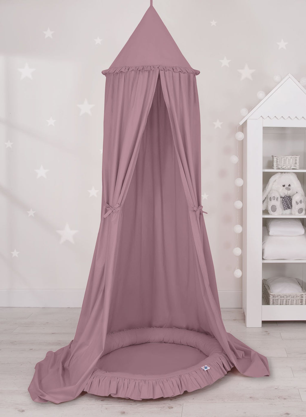 Set: Hanging baldachin for children's room cotton + nest with flounce - pastel violet
