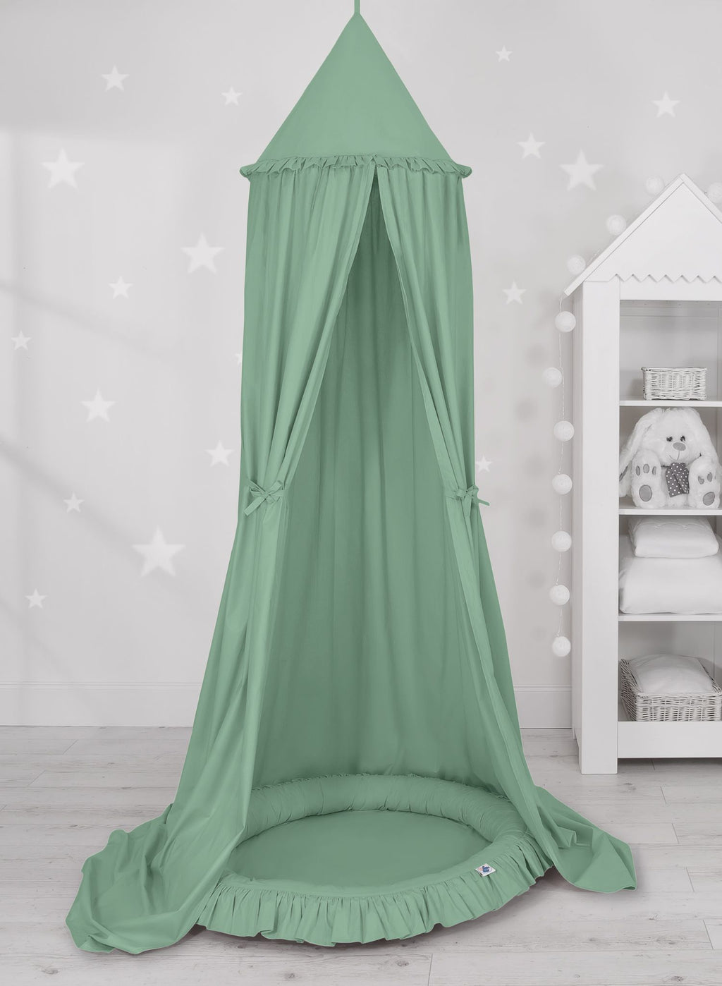 Set: Hanging baldachin for children's room cotton + nest with flounce - pastel green