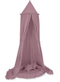 Set: Hanging baldachin for children's room cotton + nest with flounce + pillows - pastel violet