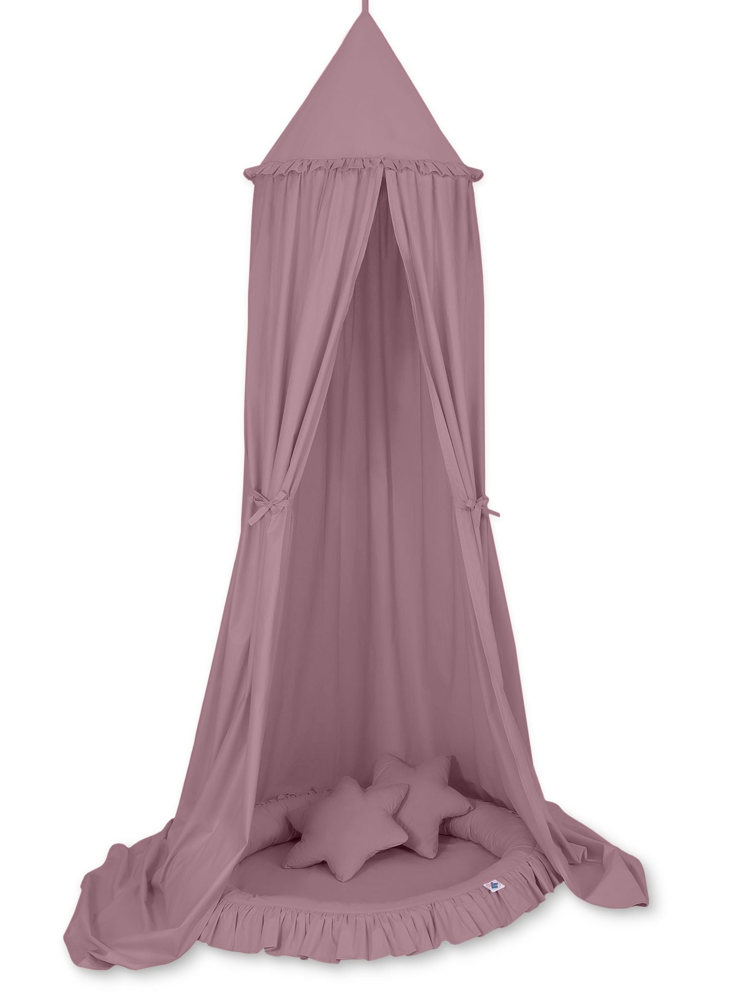 Set: Hanging baldachin for children's room cotton + nest with flounce + pillows - pastel violet