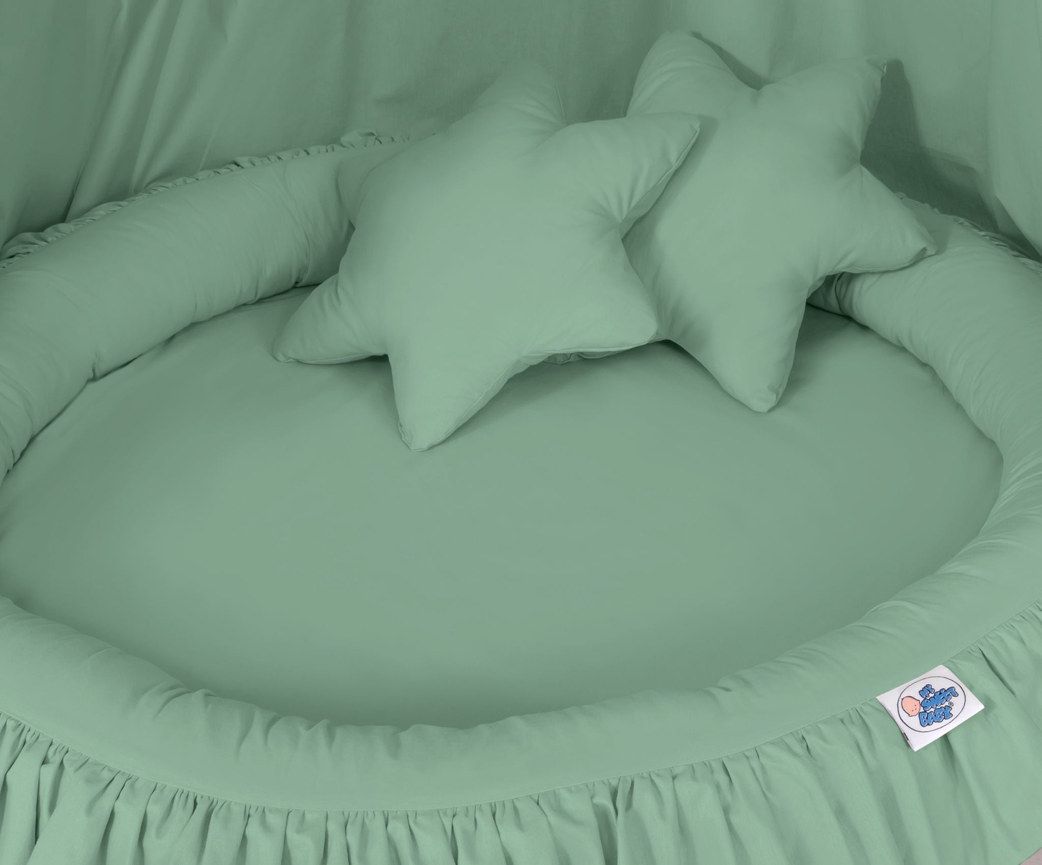 Set: Hanging baldachin for children's room cotton + nest with flounce + pillows - pastel green