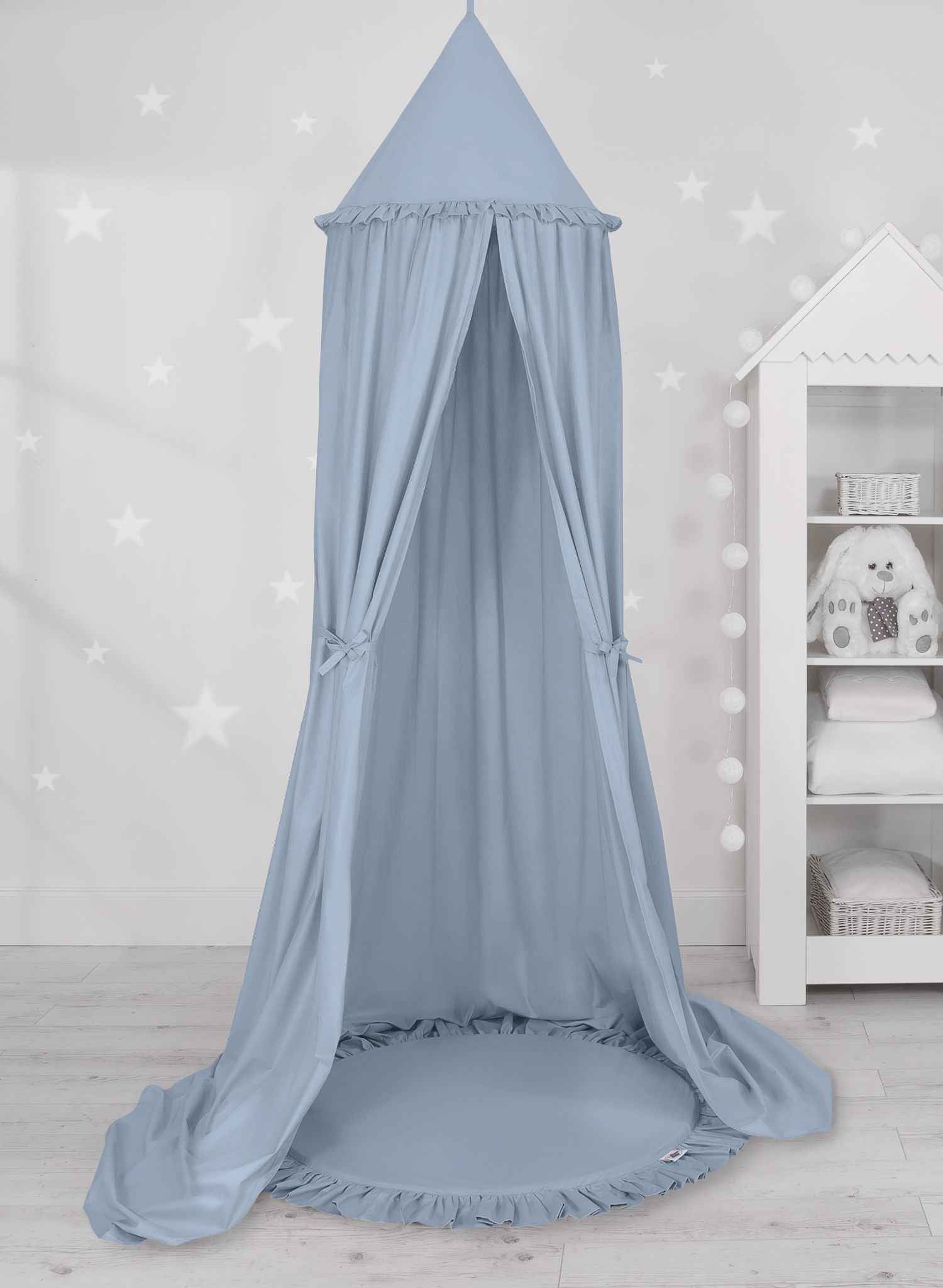 Set: Hanging baldachin for children's room cotton + Floor play mat- pastel blue