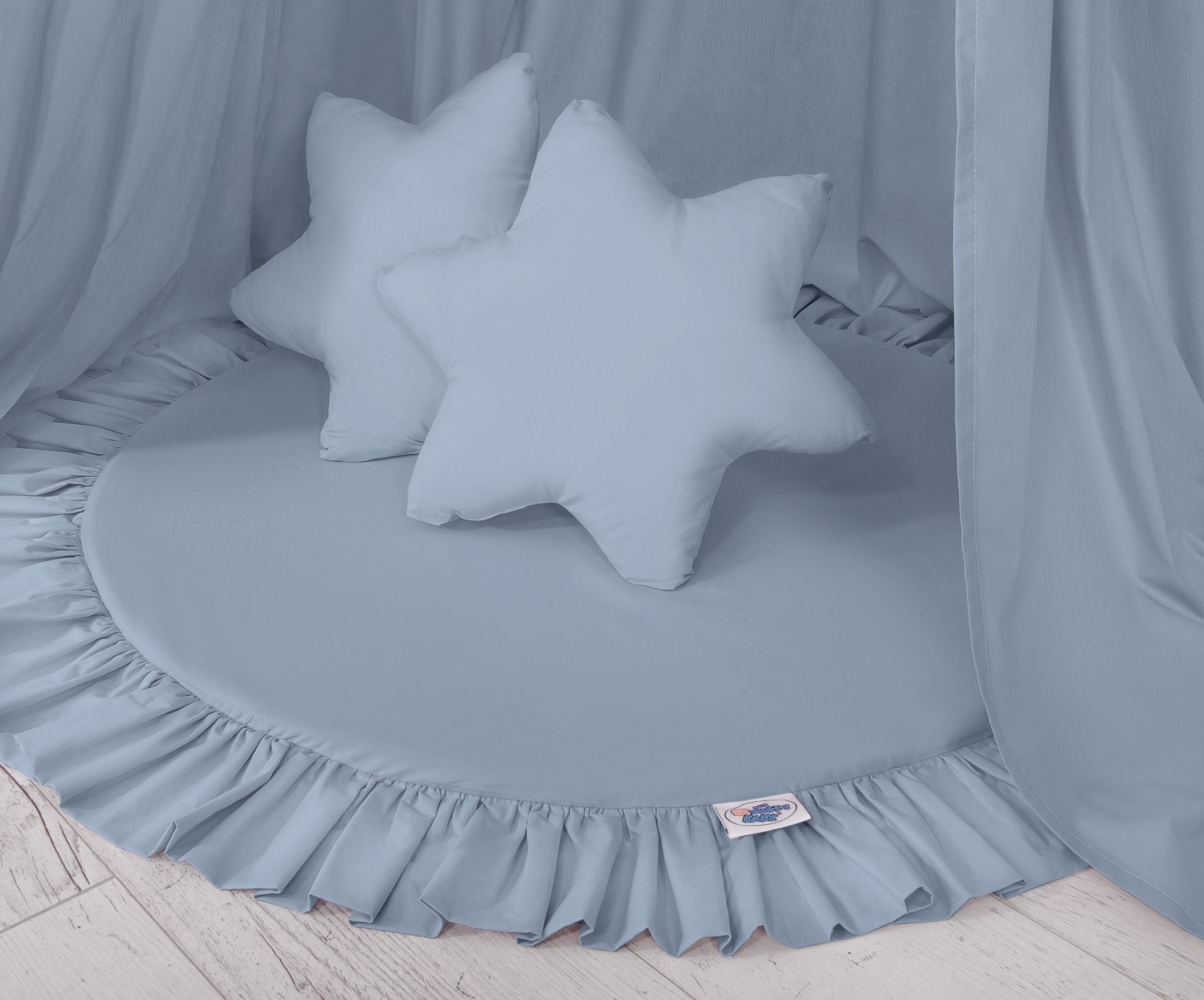 Set: Hanging baldachin for children's room cotton + Floor play mat + pillows - pastel blue