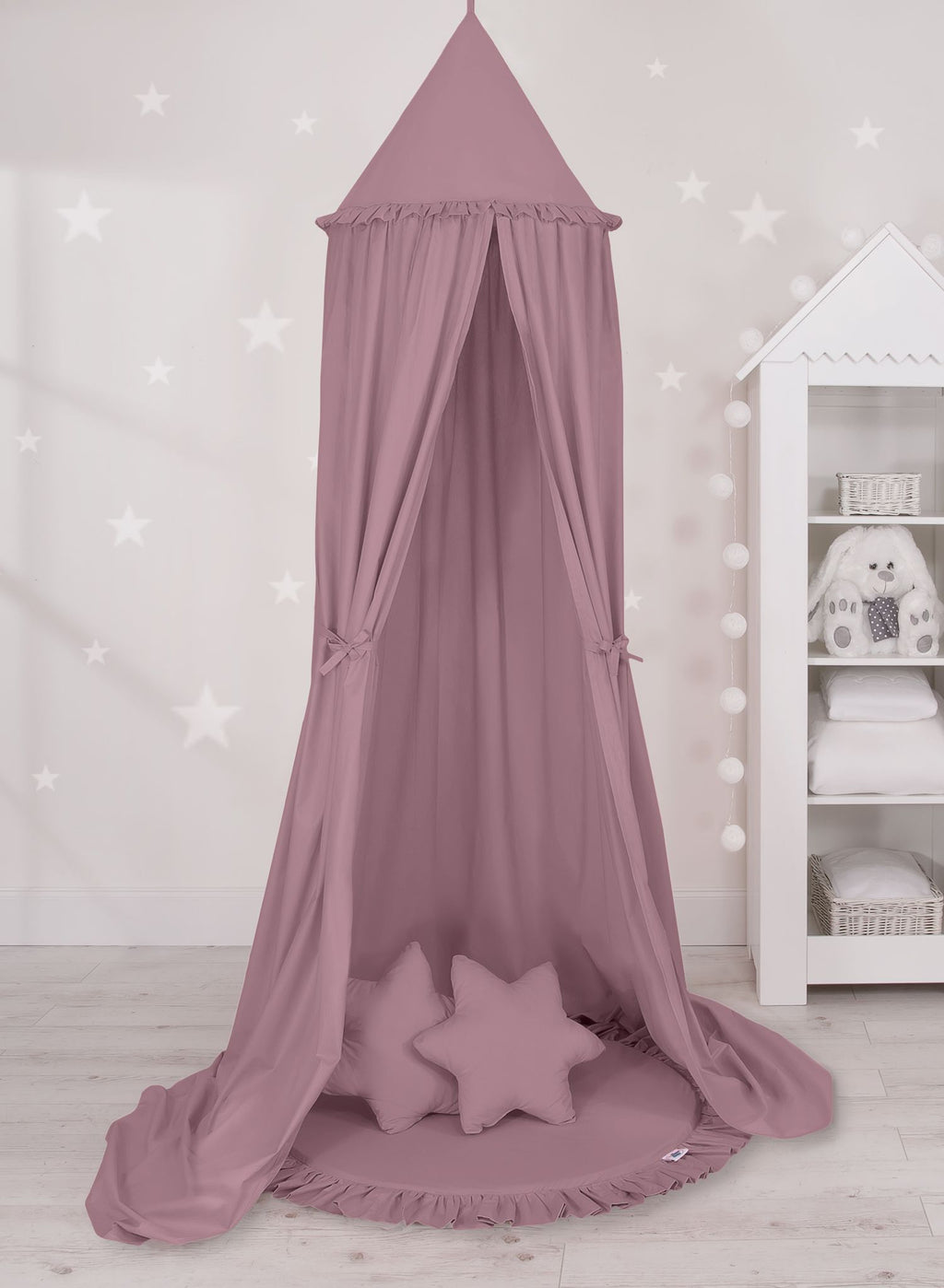 Set: Hanging baldachin for children's room cotton + Floor play mat + pillows - pastel violet