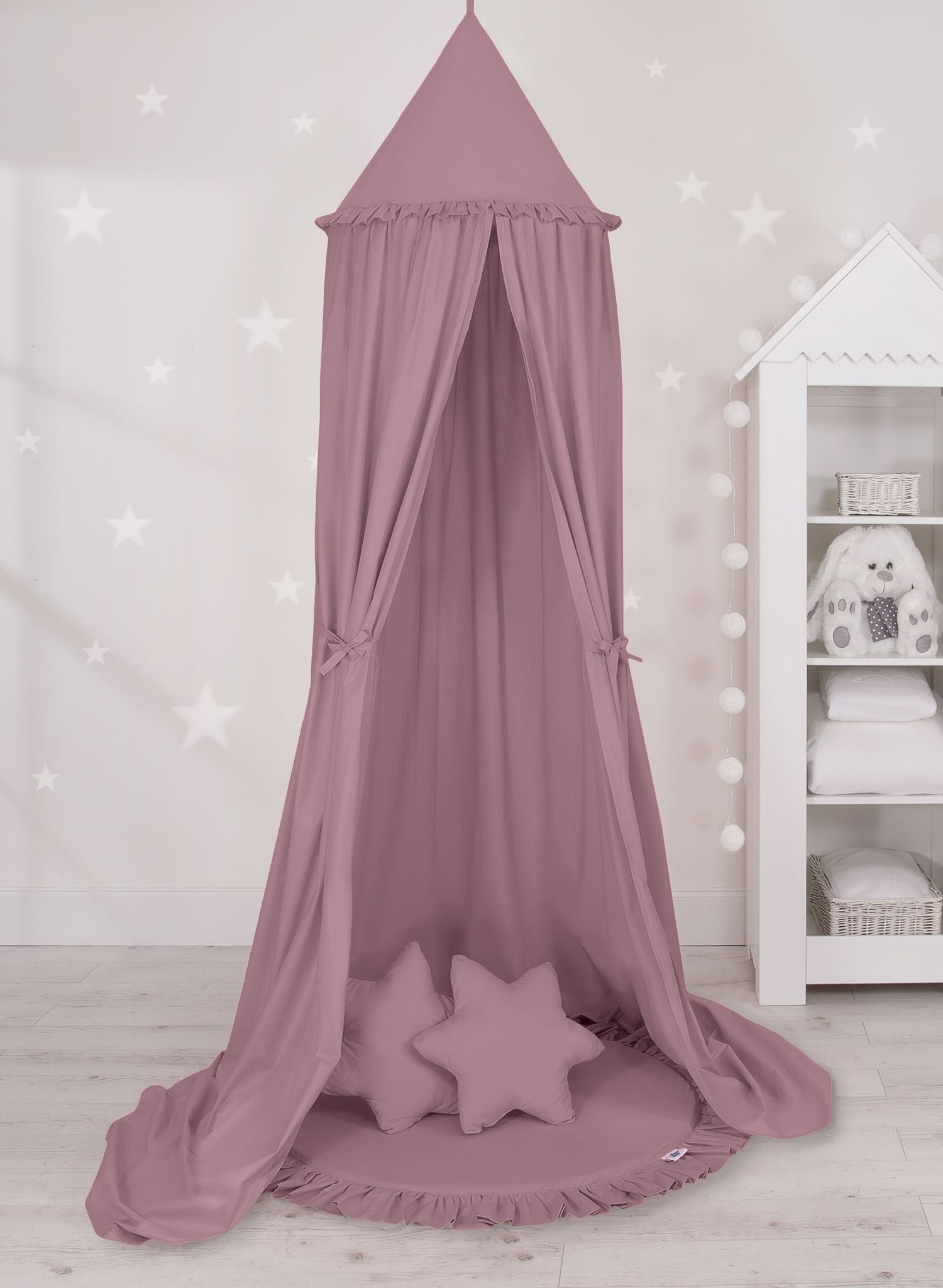 Set: Hanging baldachin for children's room cotton + Floor play mat + pillows - pastel violet