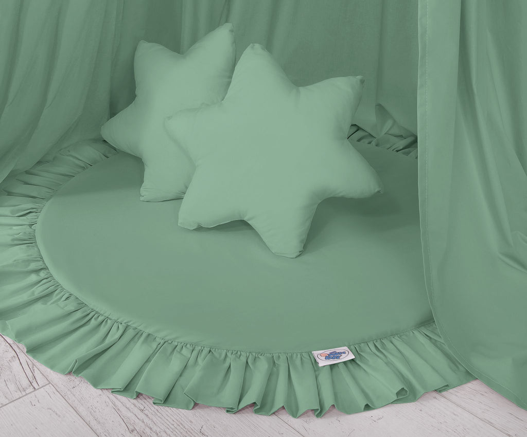 Set: Hanging baldachin for children's room cotton + Floor play mat + pillows - pastel green