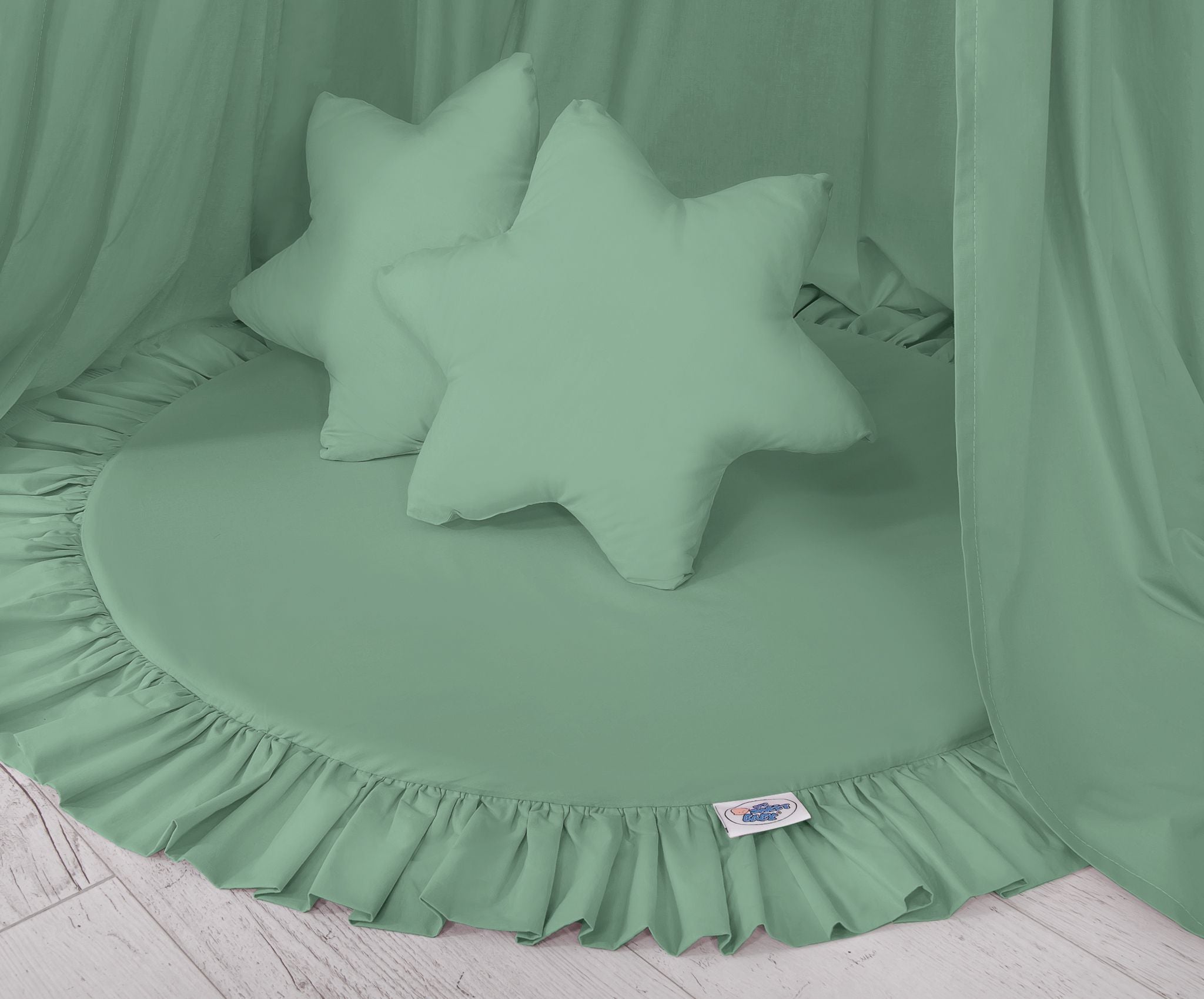 Set: Hanging baldachin for children's room cotton + Floor play mat + pillows - pastel green