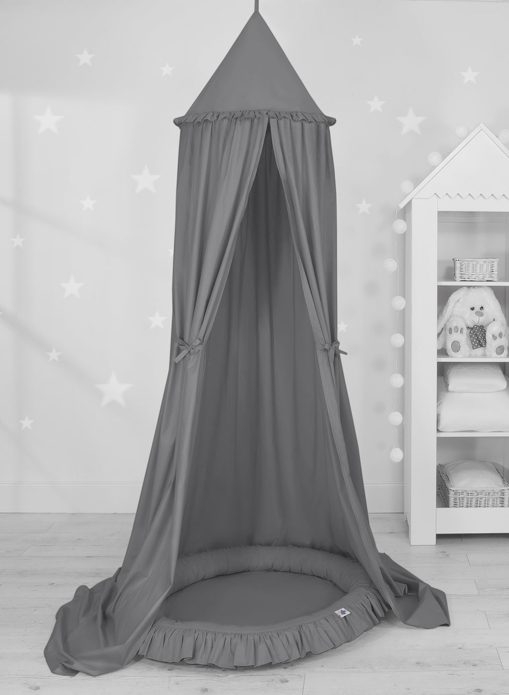 Set: Hanging baldachin for children's room cotton + nest with flounce - anthracite