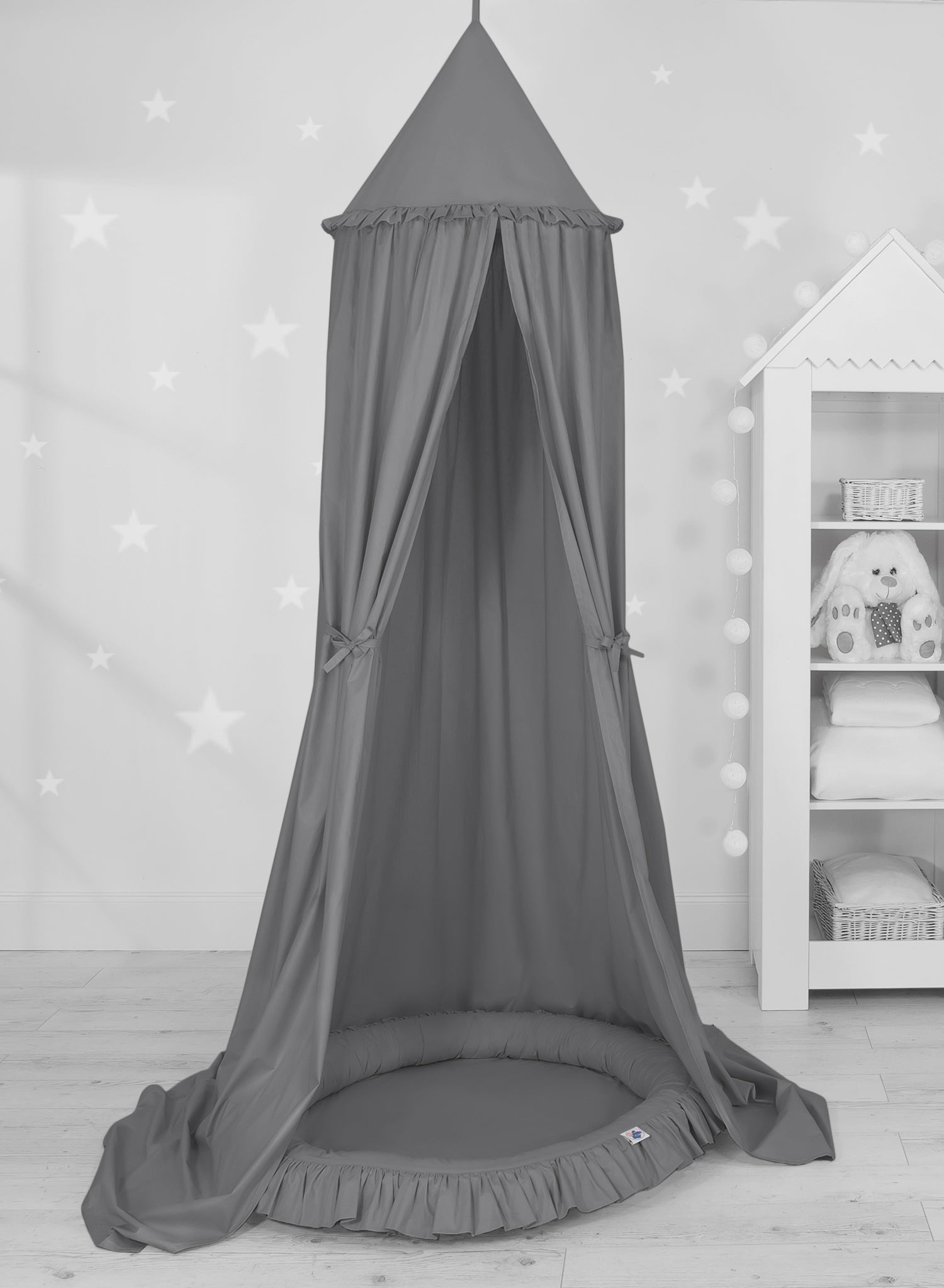 Set: Hanging baldachin for children's room cotton + nest with flounce - anthracite