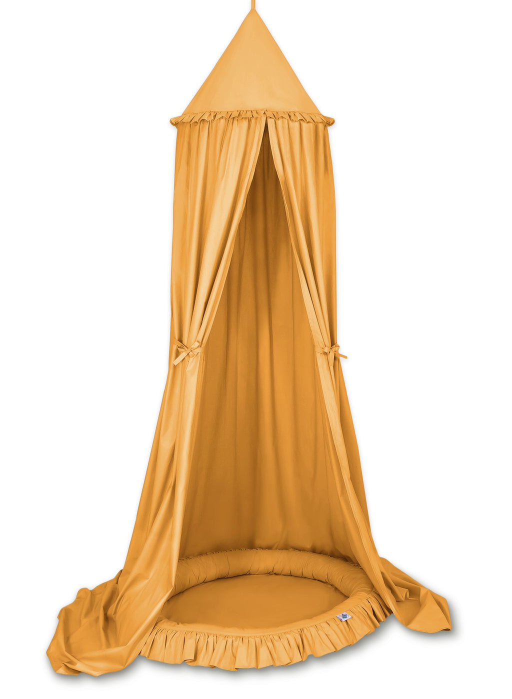 Set: Hanging baldachin for children's room cotton + nest with flounce- honey yellow