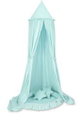 Set: Hanging baldachin for children's room cotton + nest with flounce + pillows - mint