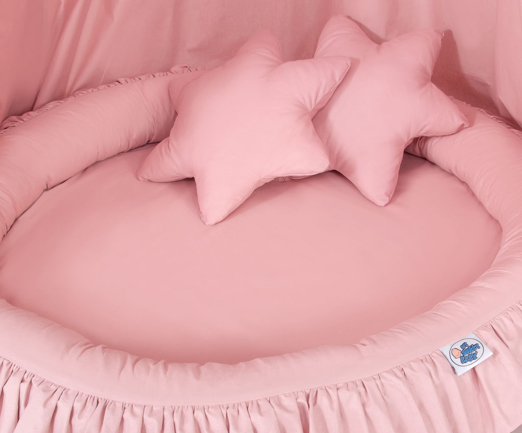 Set: Hanging baldachin for children's room cotton + nest with flounce + pillows - pastel pink