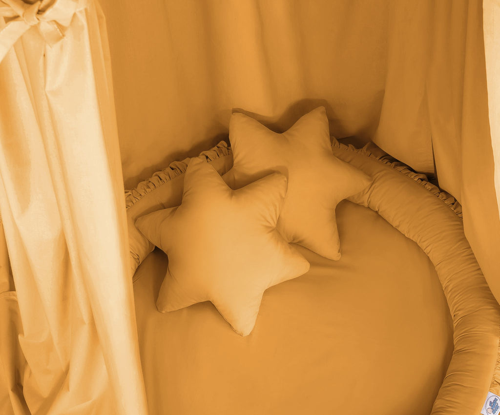 Set: Hanging baldachin for children's room cotton + nest with flounce + pillows - honey yellow
