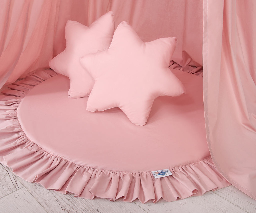 Set: Hanging baldachin for children's room cotton + Floor play mat + pillows - pastel pink
