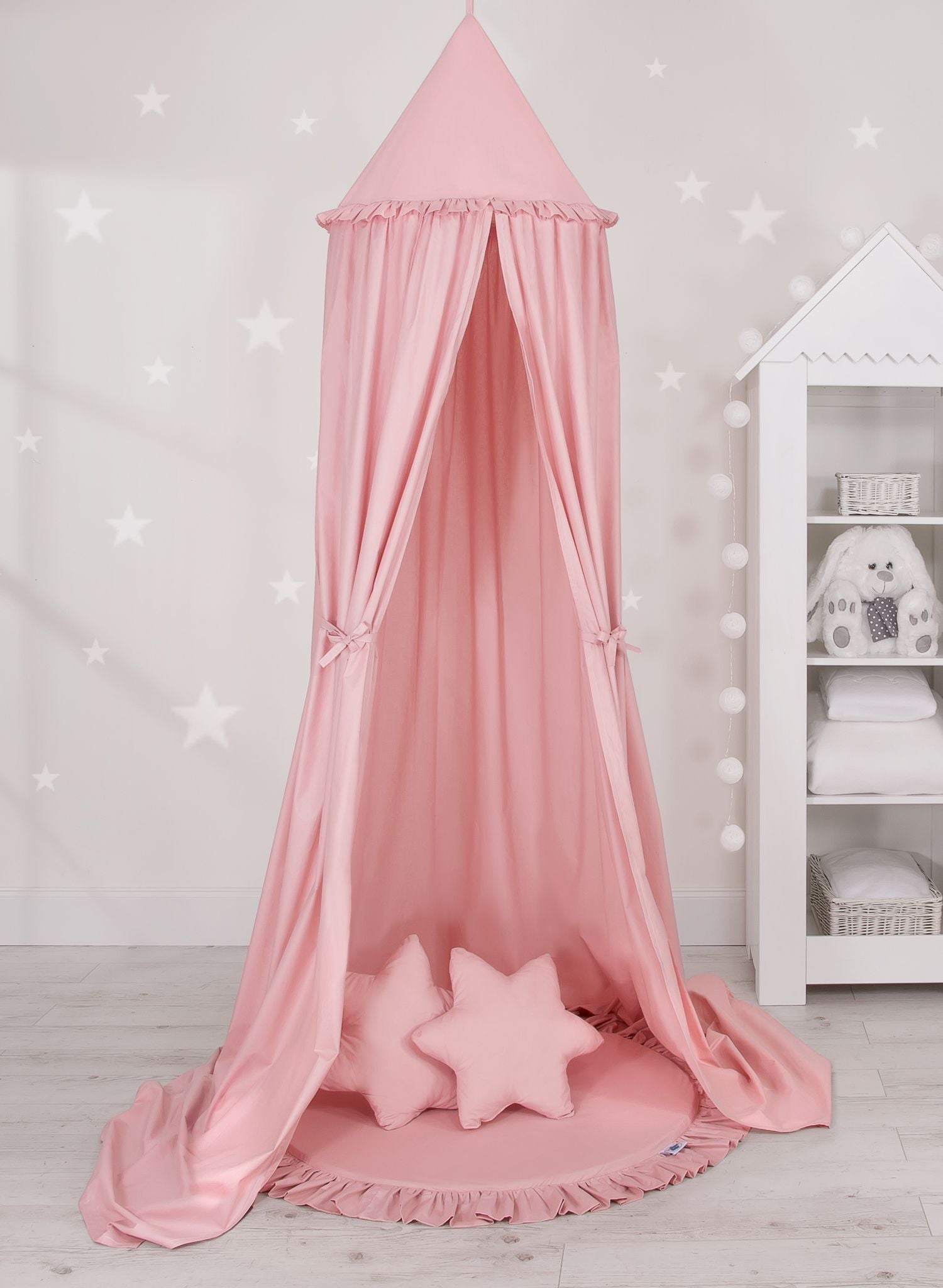 Set: Hanging baldachin for children's room cotton + Floor play mat + pillows - pastel pink