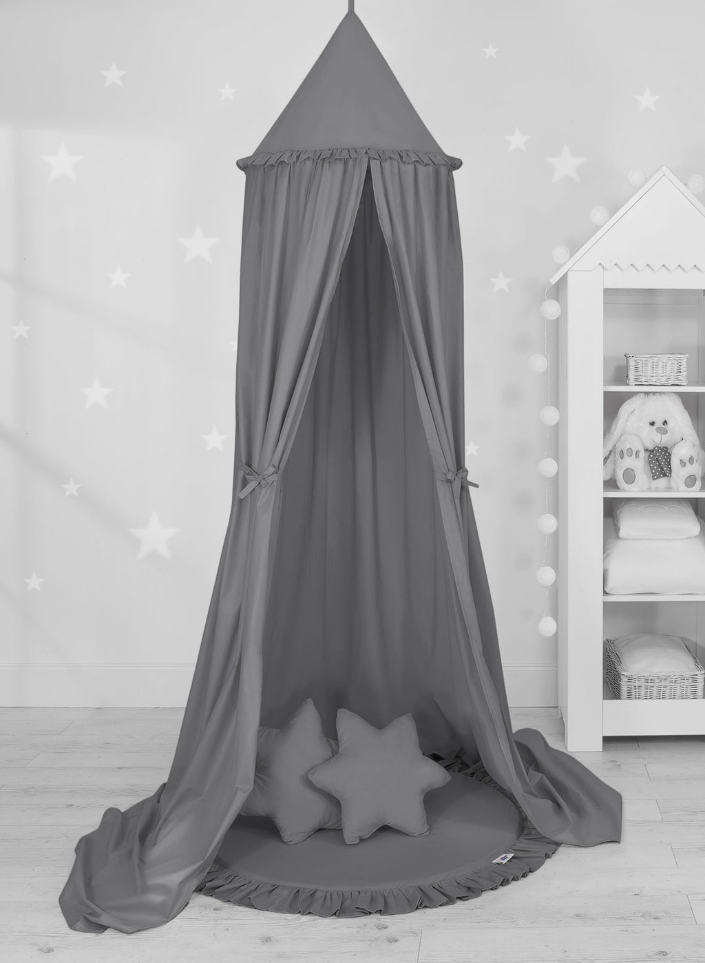 Set: Hanging baldachin for children's room cotton + Floor play mat + pillows - anthracite