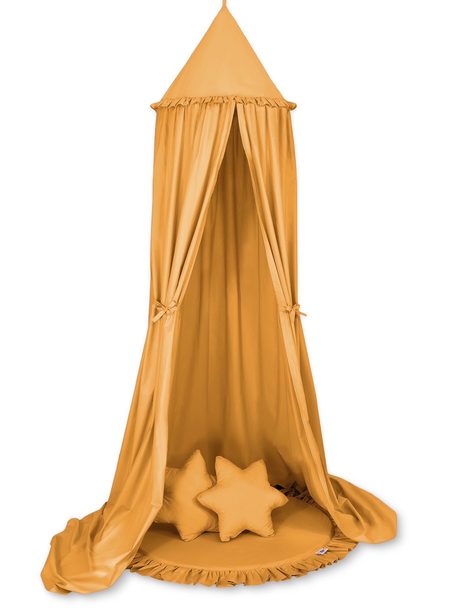 Set: Hanging baldachin for children's room cotton + Floor play mat + pillows - honey yellow