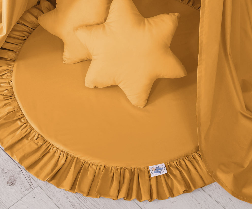 Set: Hanging baldachin for children's room cotton + Floor play mat + pillows - honey yellow