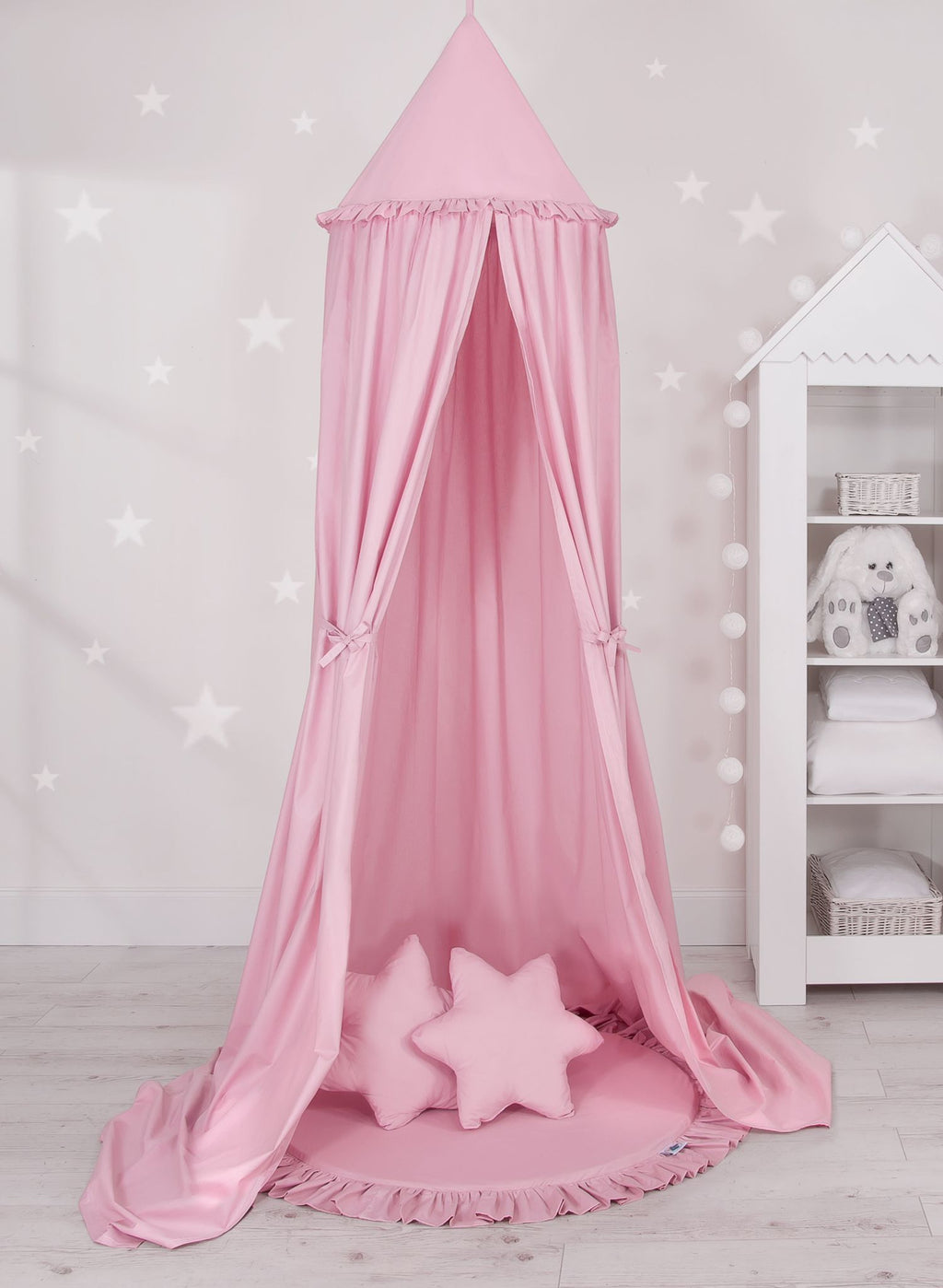 Set: Hanging baldachin for children's room cotton + Floor play mat + pillows - pink