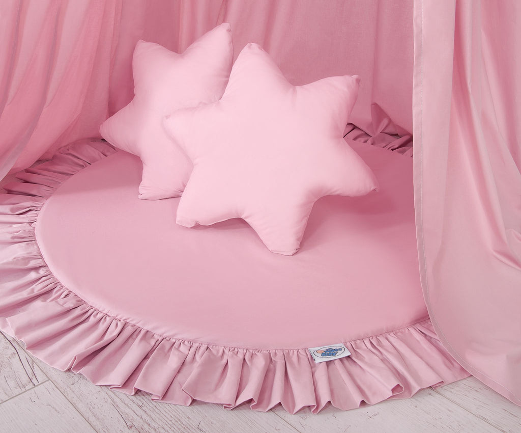 Set: Hanging baldachin for children's room cotton + Floor play mat + pillows - pink