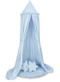 Set: Hanging baldachin for children's room cotton + Floor play mat + pillows - blue