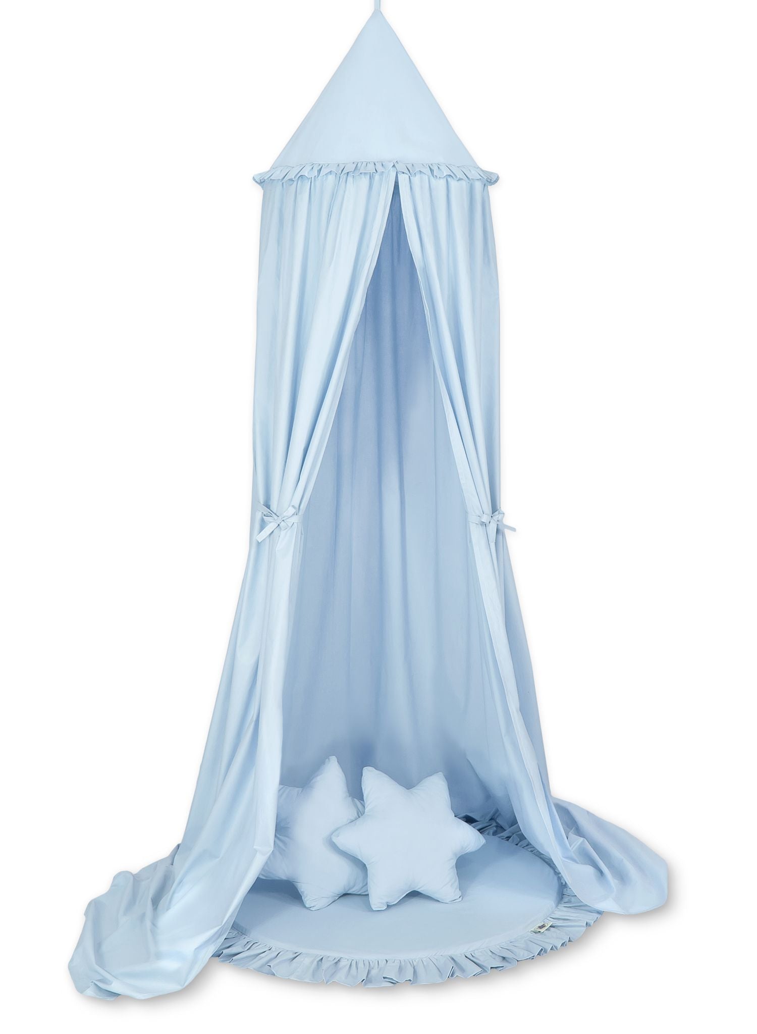 Set: Hanging baldachin for children's room cotton + Floor play mat + pillows - blue