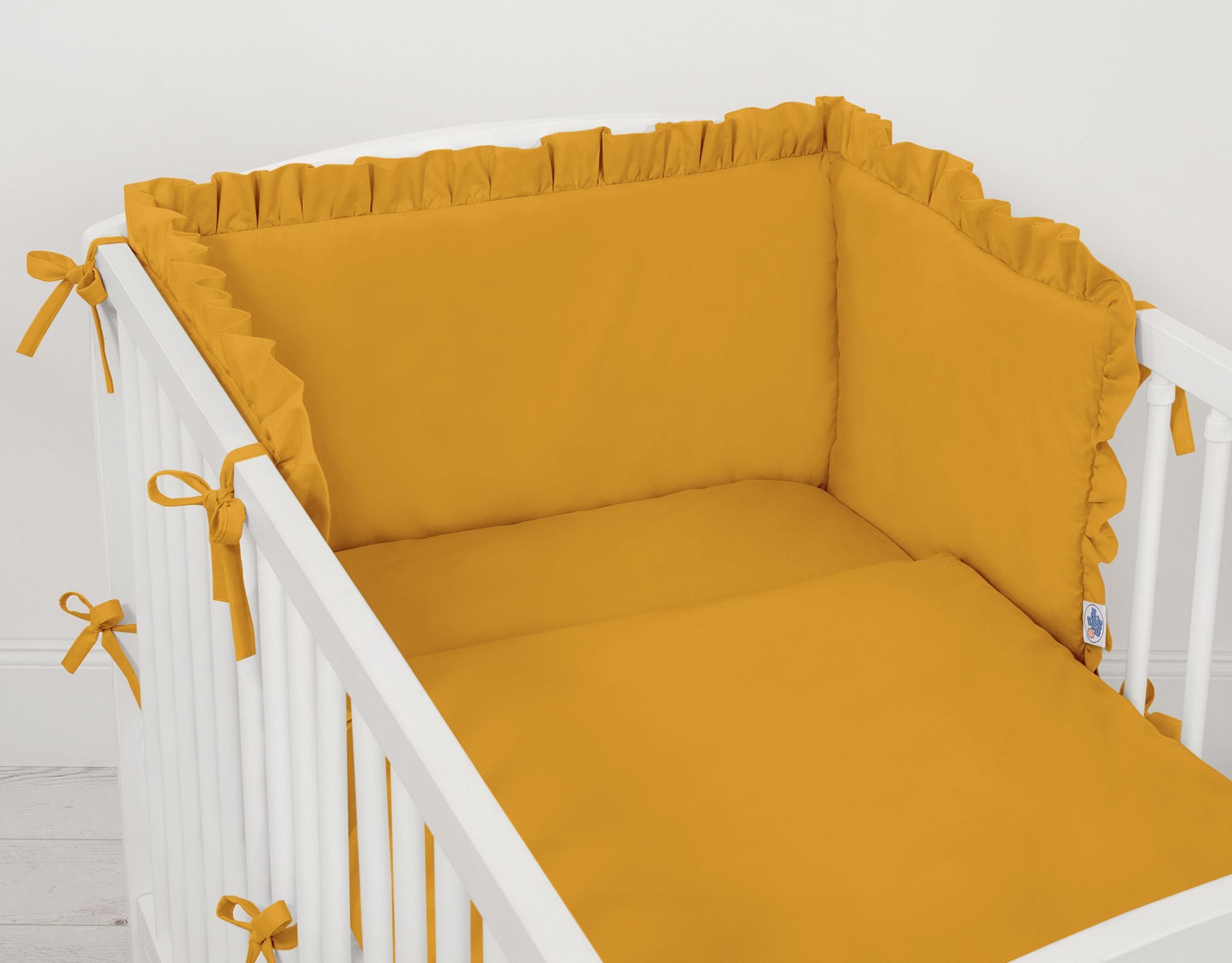 Universal baby bed bumper with frill - honey yellow
