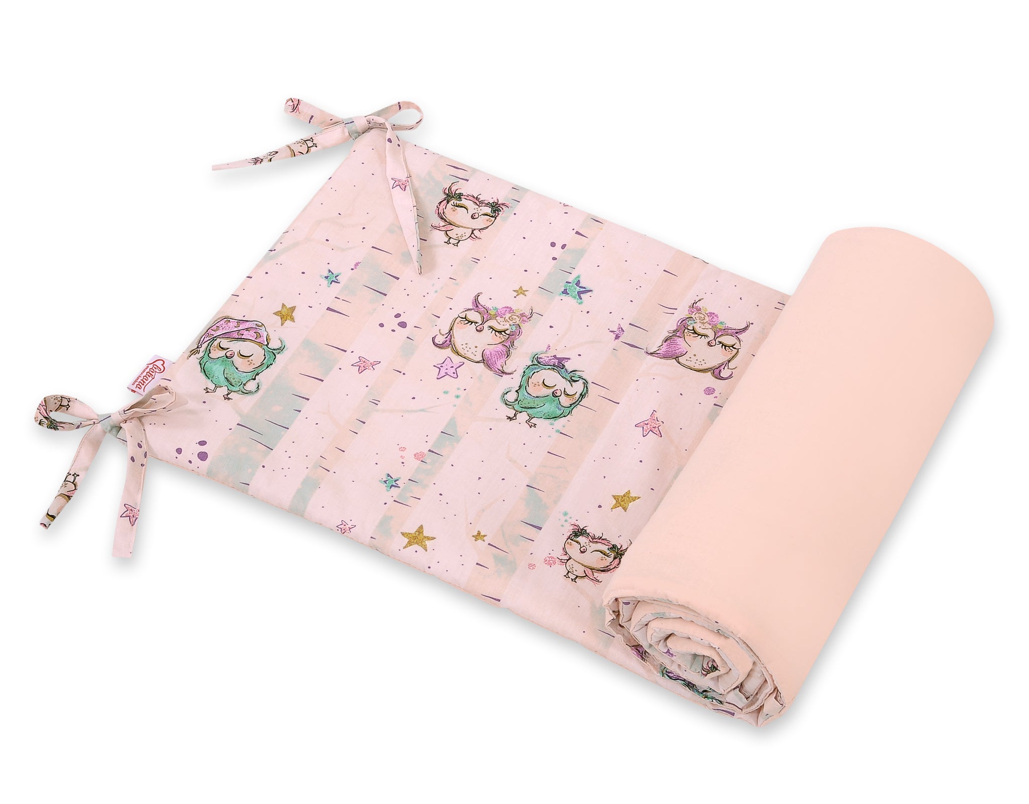 Universal bumper for cot - owls cream-mint