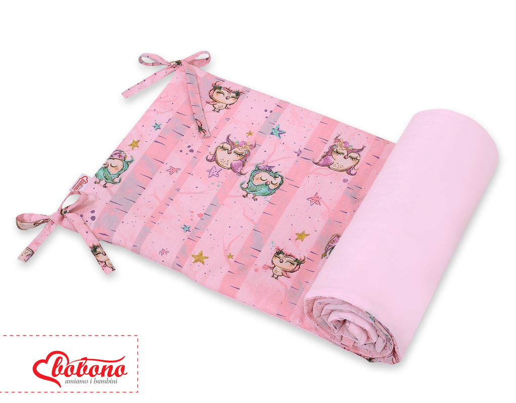 Universal bumper for cot - owls pink