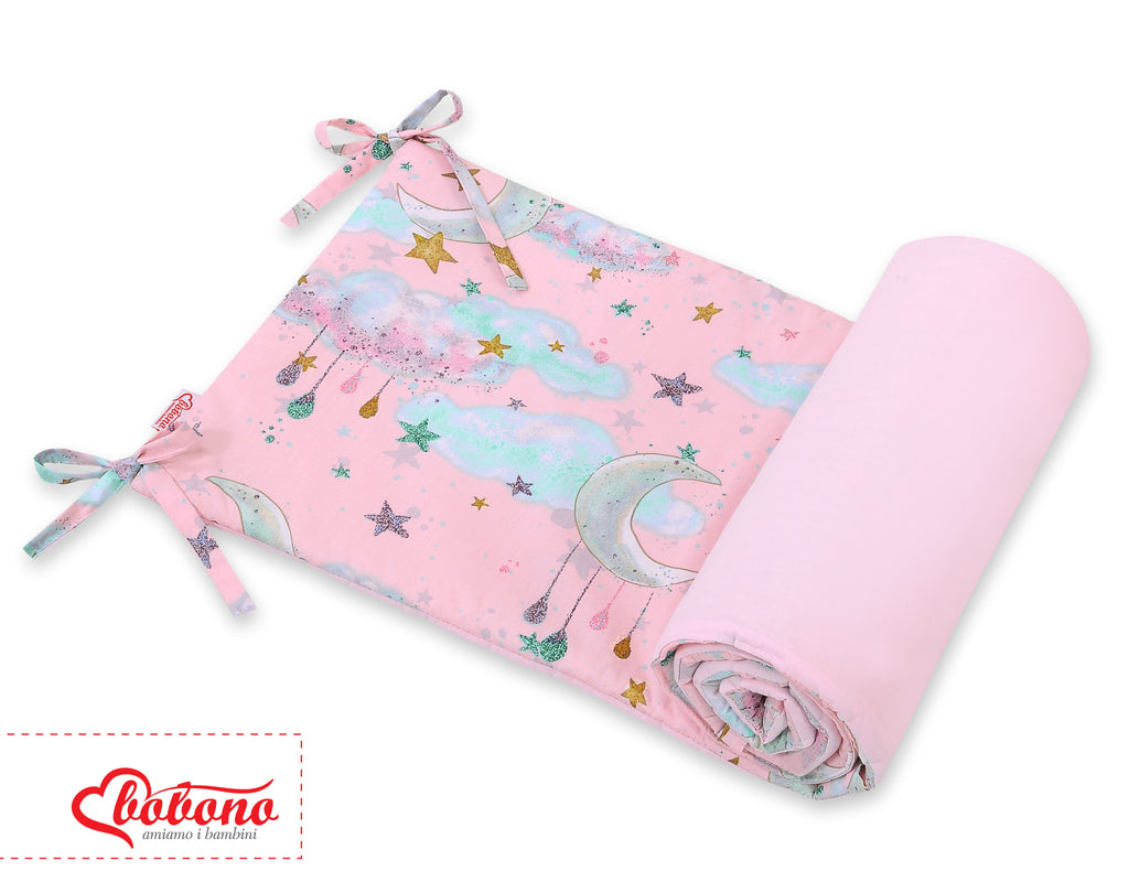 Universal bumper for cot - moons pink