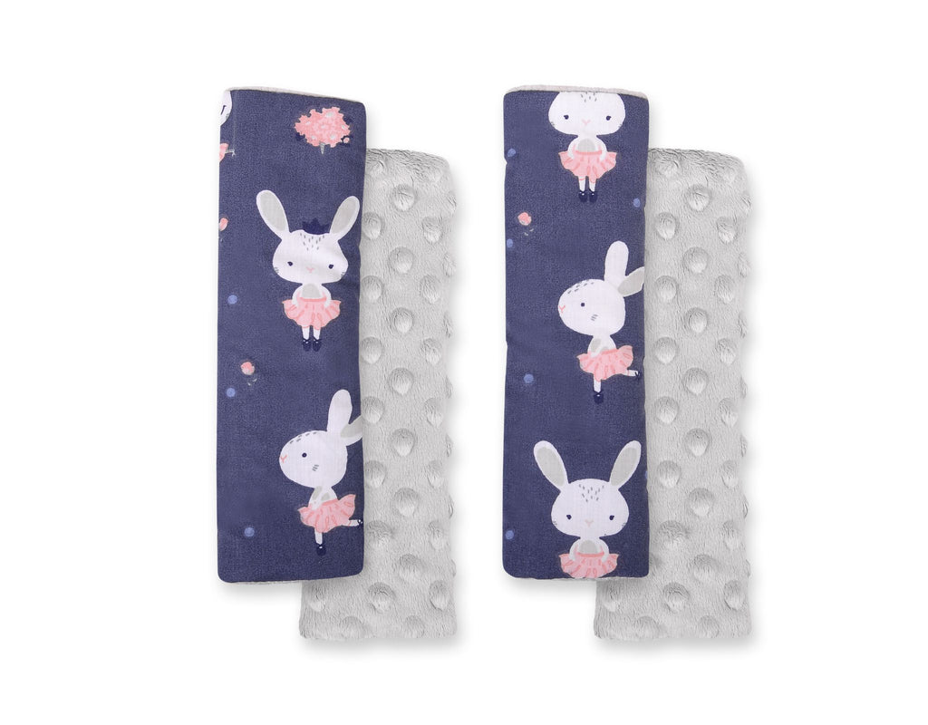 Double sided pads BOBONO for seat belts - blue rabbits/gray