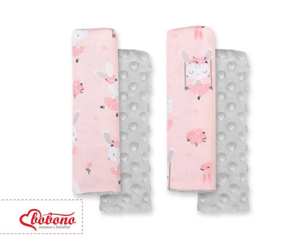 Double sided pads BOBONO for seat belts - ballerinas pink/gray