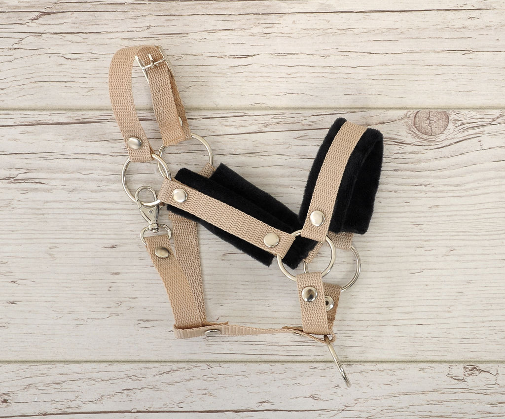 The adjustable halter for Hobby Horse A3 - beige with black furry