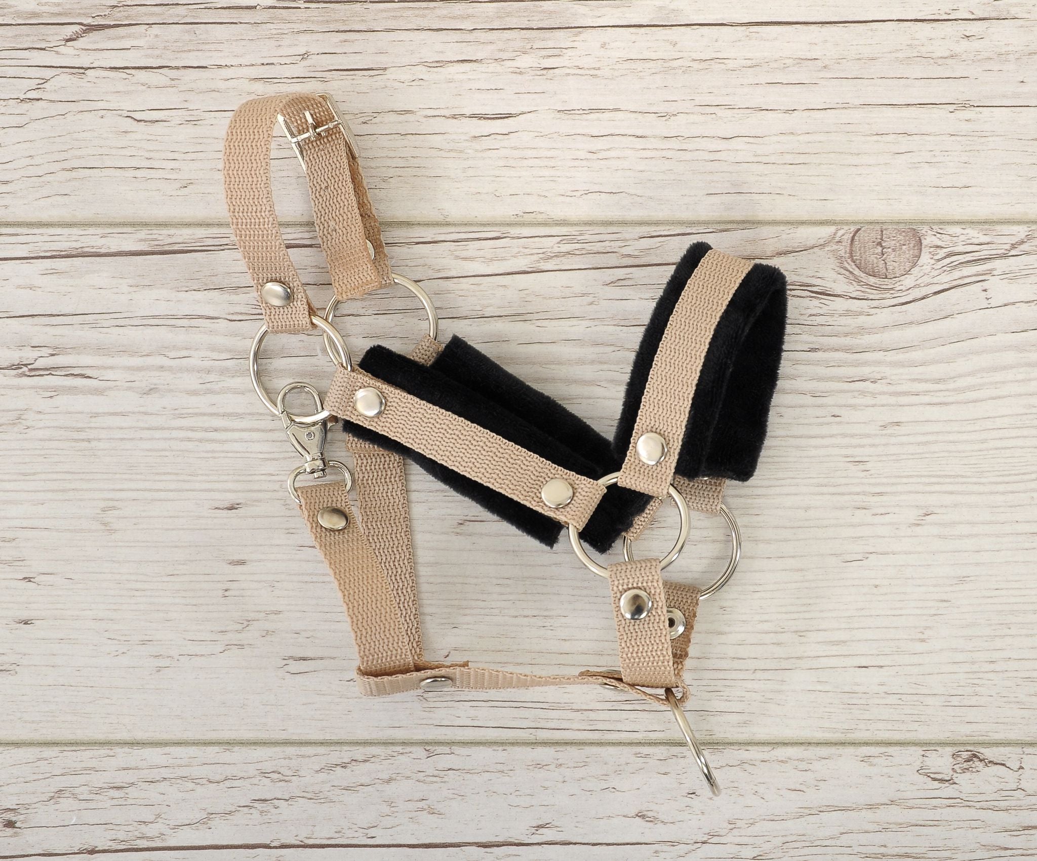 The adjustable halter for Hobby Horse A3 - beige with black furry