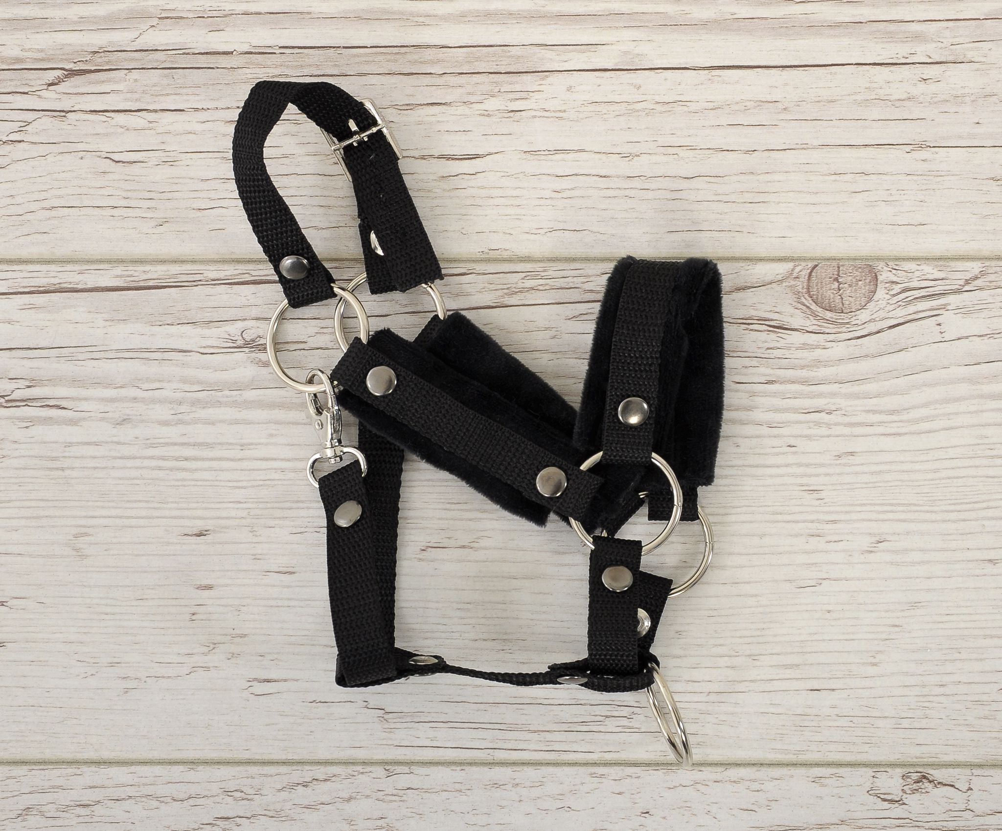 The adjustable halter for Hobby Horse A3 - black with black furry